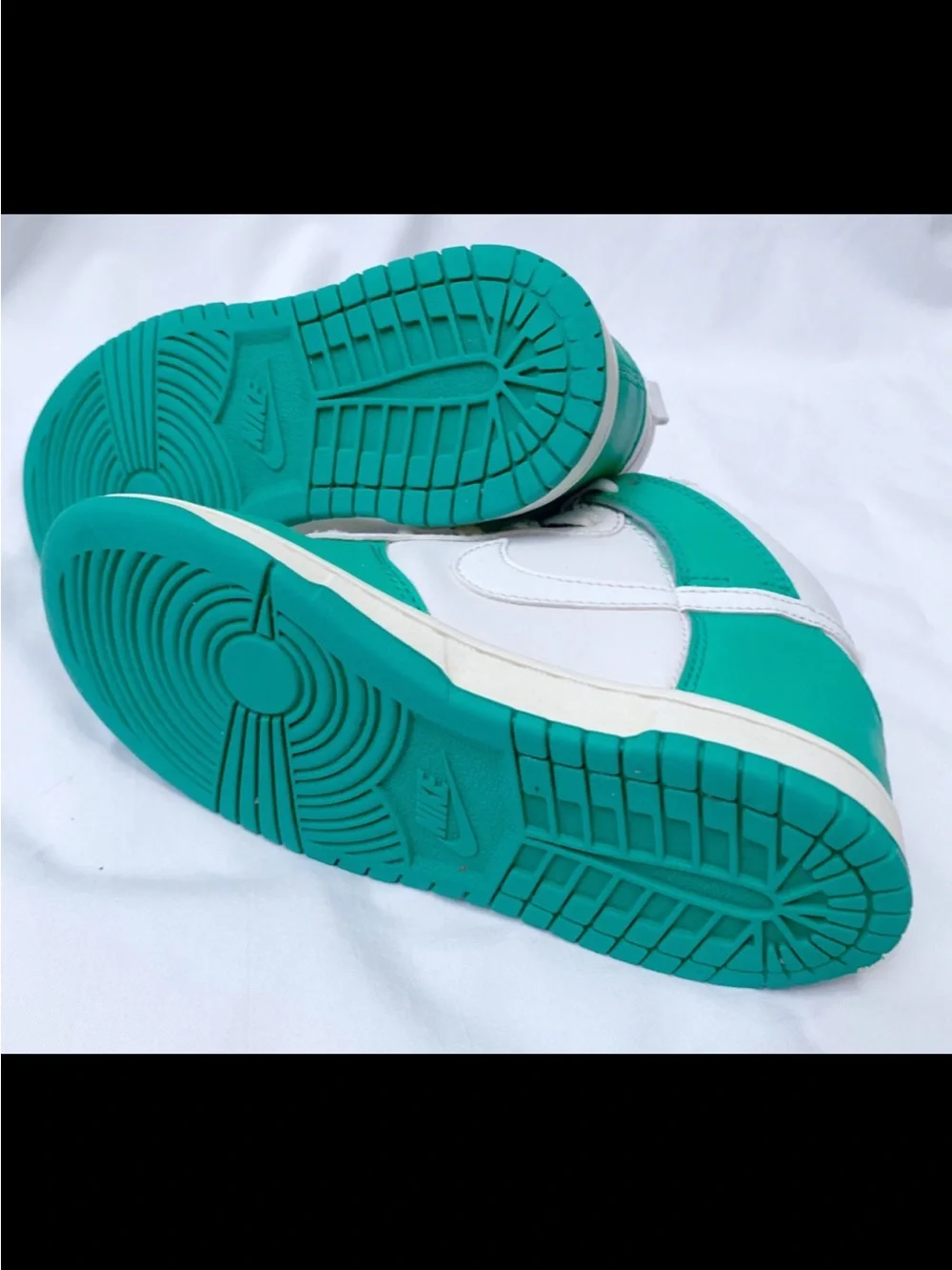 Nike Kids High-Top Sneakers in White and Teal Green